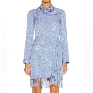 NWT Jonathan Simkhai Vivian Jacquard Mini Dress Long Sleeve Fringe Periwinkle 2